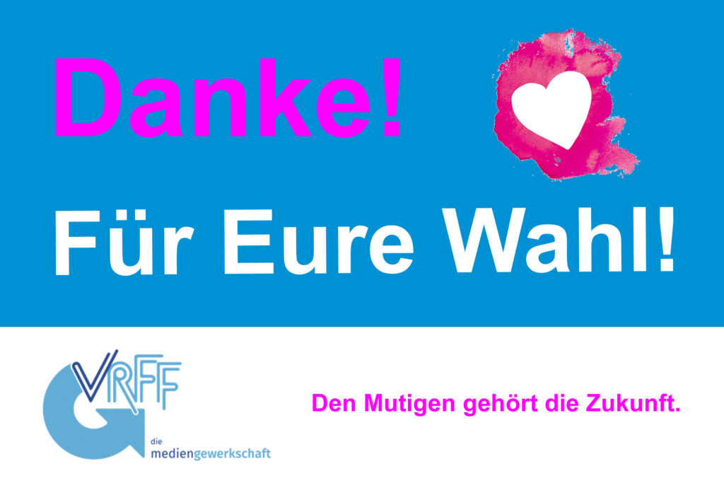 Danke-Plakat der VRFF im ZDF nach Auszählung Personalratswahl 2021
